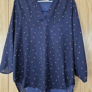 Lush Navy Blouse with Subtle Pattern